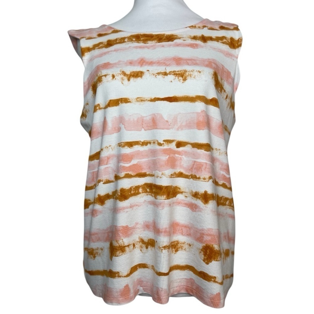 Ann Taylor Top Pink Orange Striped Scalloped Hem Sleeveless Tank Casual Medium